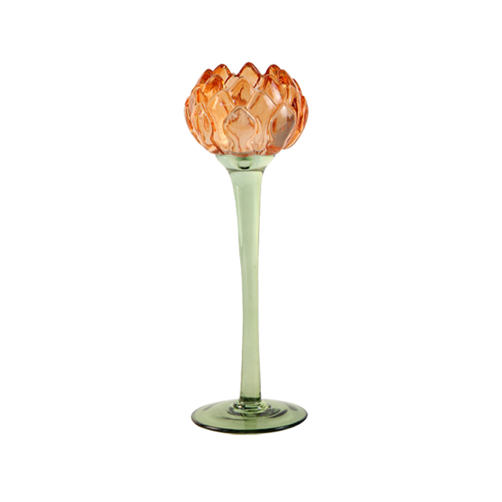 Theelichthouder tulp glas oranje 8 x 25.2 cm
