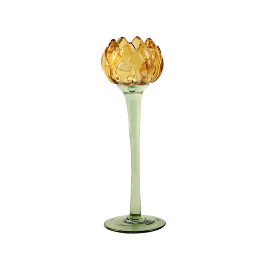 Theelichthouder tulp glas geel 8 x 25.2 cm