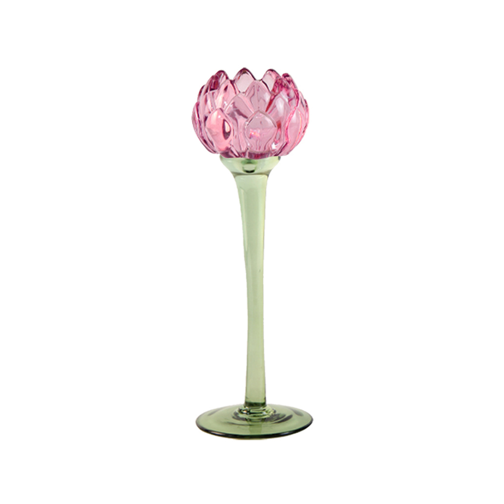 Theelichthouder tulp glas fuchsia 8 x 25.2 cm