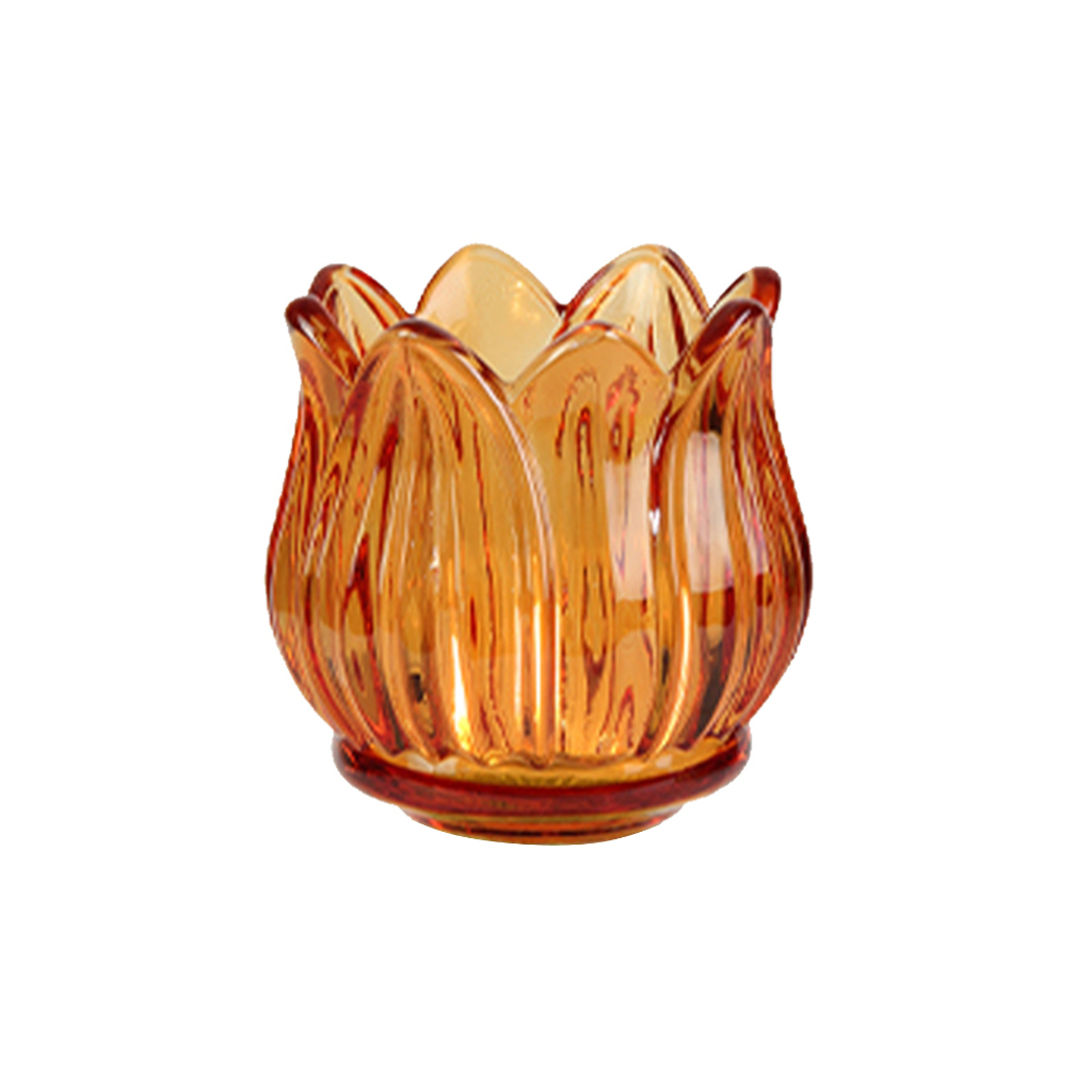 Theelichthouder tulp glas oranje 7 x 7 cm