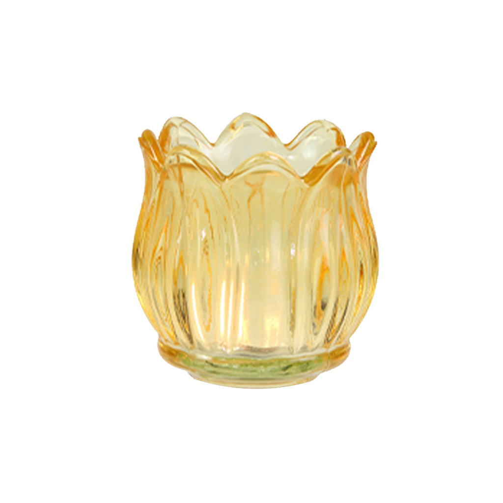 Theelichthouder tulp glas geel 7 x 7 cm