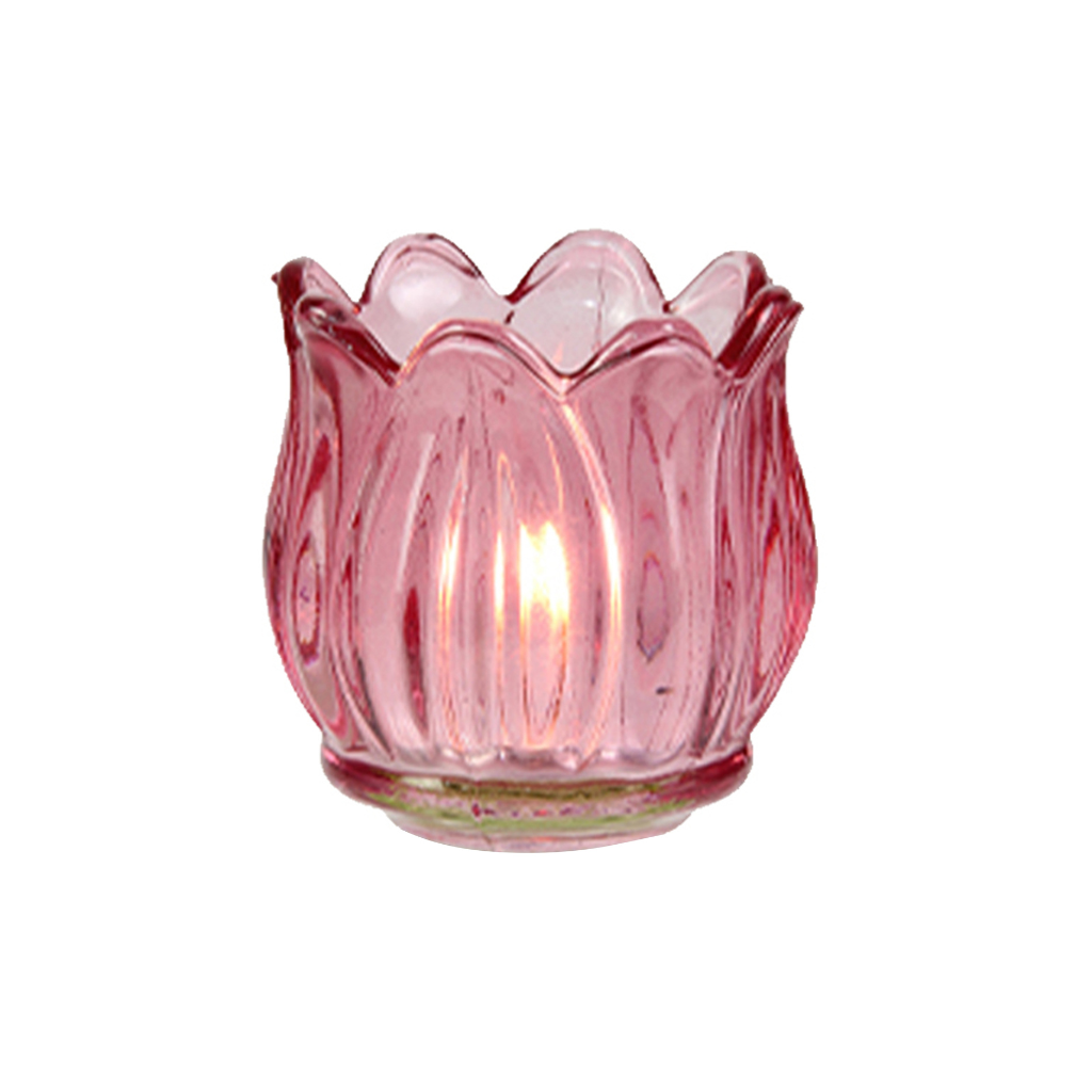 Theelichthouder tulp glas fuchsia 7 x 7 cm