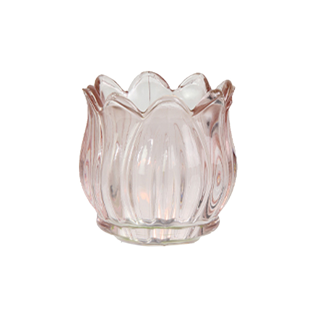 Theelichthouder tulp glas roze 7 x 7 cm