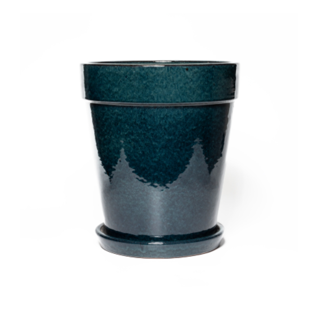 Pot met schotel Ocean blue 16 x 17 cm