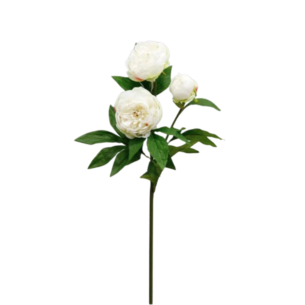 Kunstbloem Pioenroos 3 kops wit 76 cm