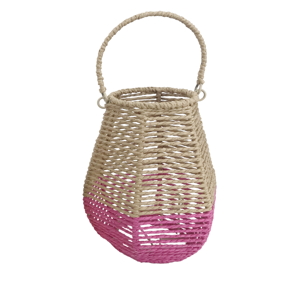 Lantaarn met glas roze 19 x 24 cm