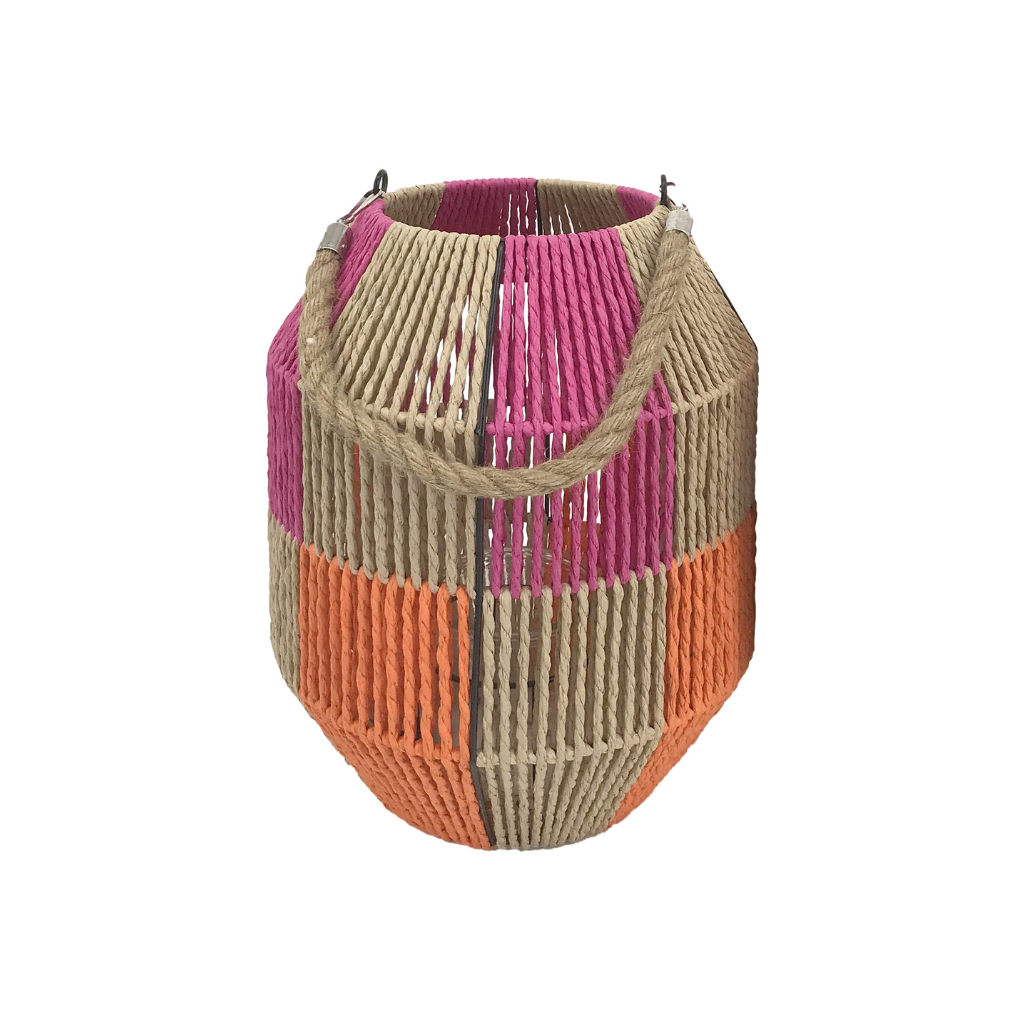 Lantaarn met glas roze-oranje 26 x 32 cm