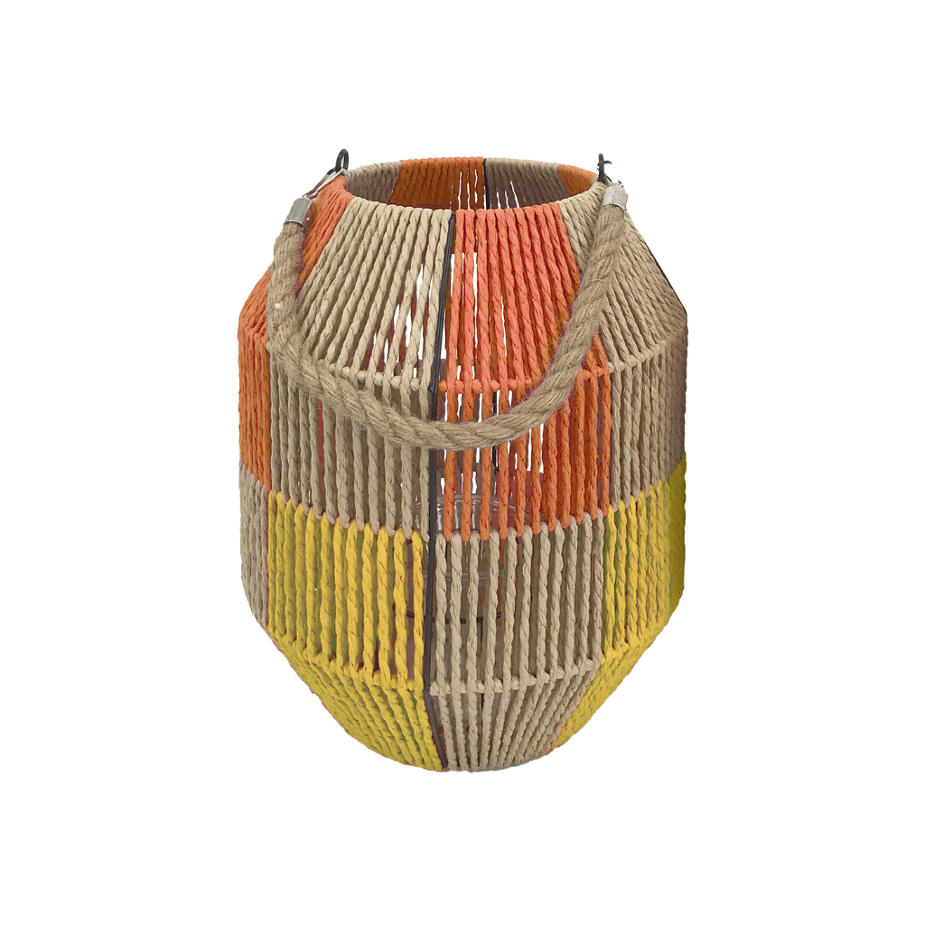 Lantaarn met glas oranje-geel 26 x 32 cm