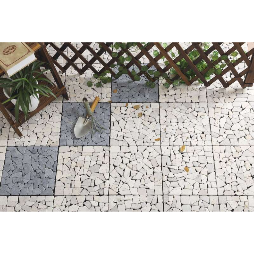 Terrastegel Qlik travertin mozaiek cream 30 x 30cm 6 stuks