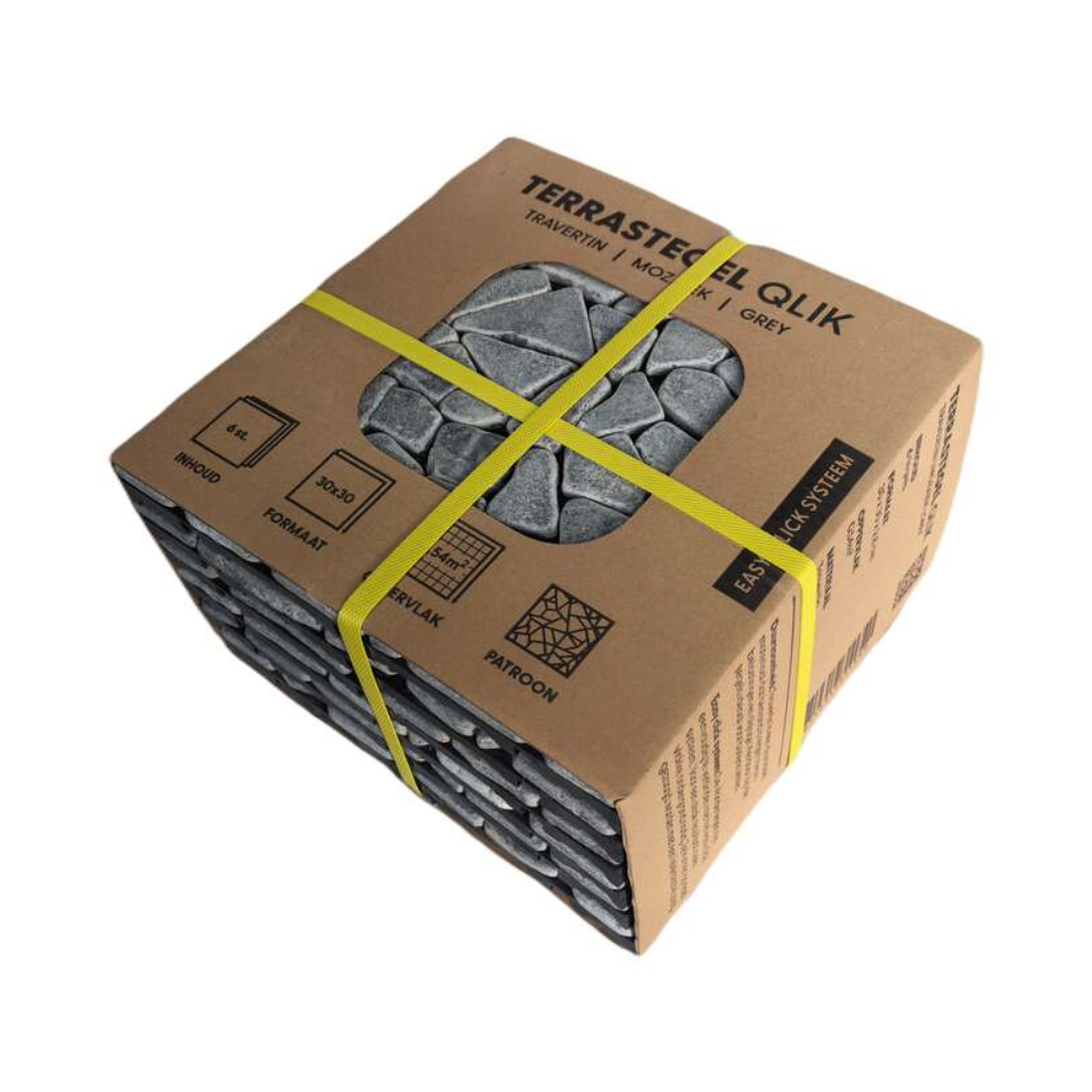 Terrastegel Qlik travertin mozaiek grey 30 x 30cm 6 stuks
