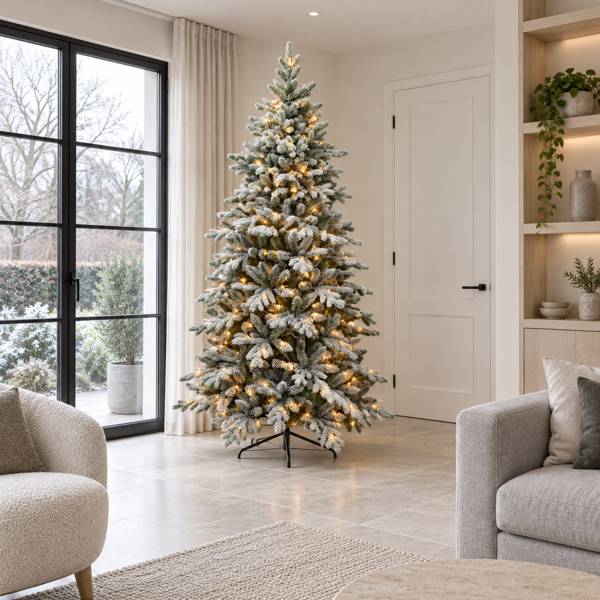 Evergreen Kunstkerstboom Janga Wit Sneeuw met Verlichting 210 x 134 cm