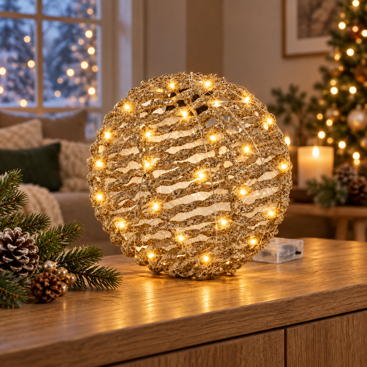 De Bosrand Verlicht Kerstfiguur Lichtbol Warm Wit 30 Lampjes 20 cm
