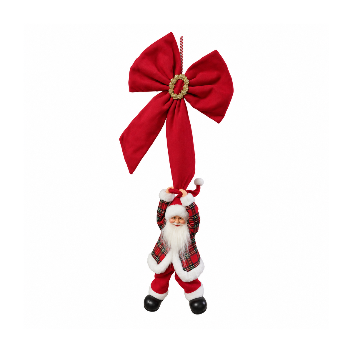 De Bosrand Kerstfiguur Kerstman hangend aan strik bewegende animatiepop 90 cm