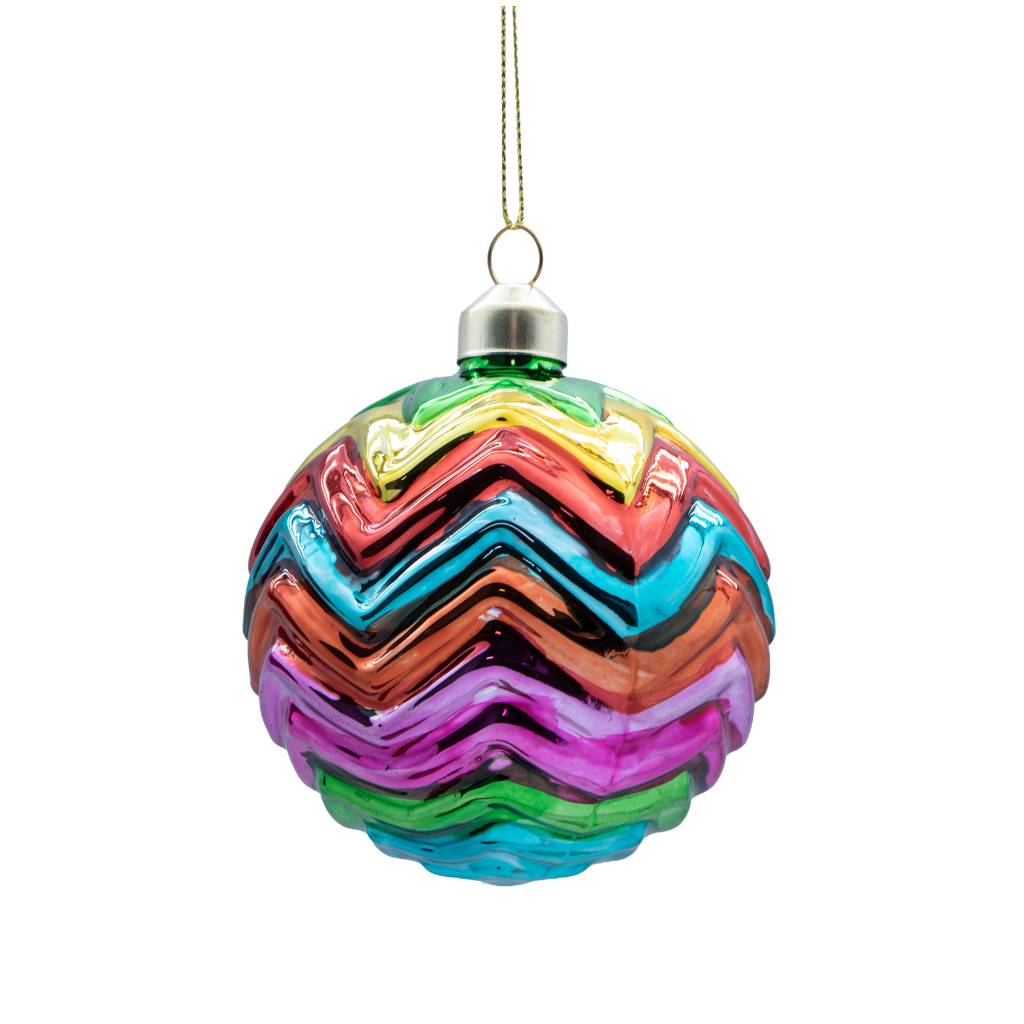 Kerstornament rainbow wave glas 8 cm