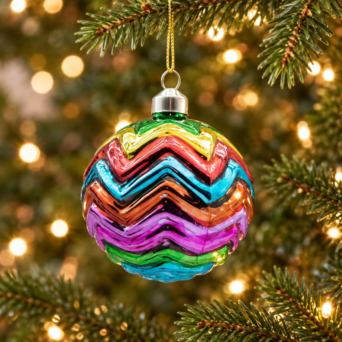 De Bosrand Kerstornament Rainbow Wave Glas 8 cm