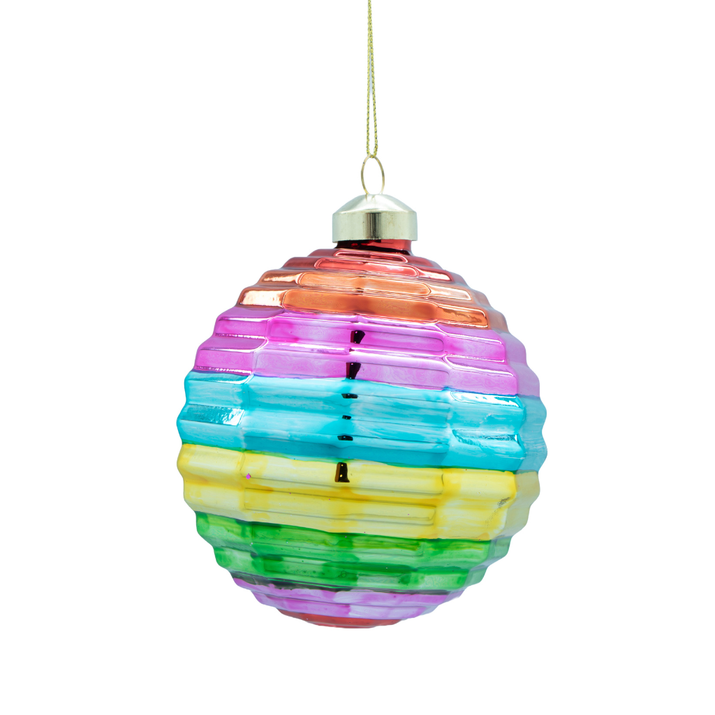 Kerstornament rainbow stripes glas 10 cm