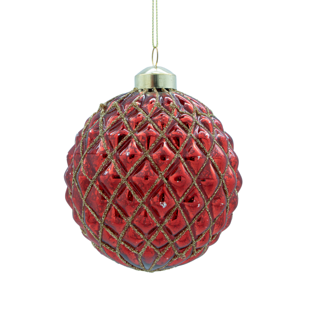 Kerstornament ruit rood glas 10 cm