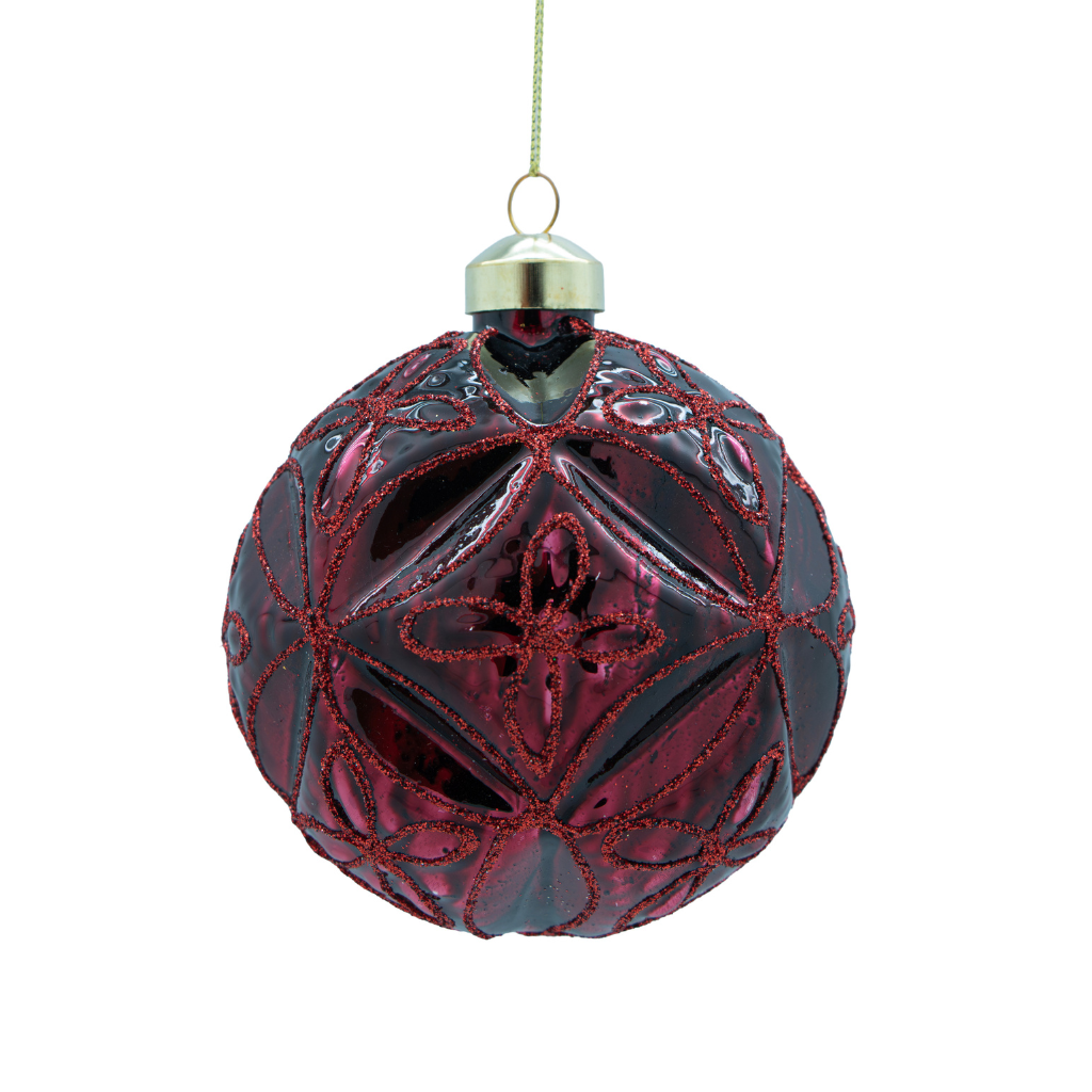 Kerstornament donker mauve glas 10 cm