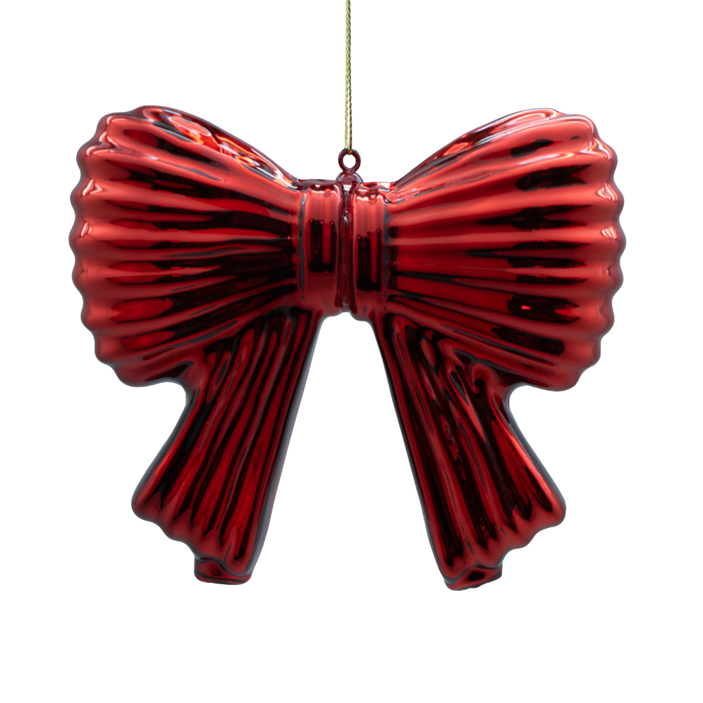 Kerstornament strik rood glas 12 cm