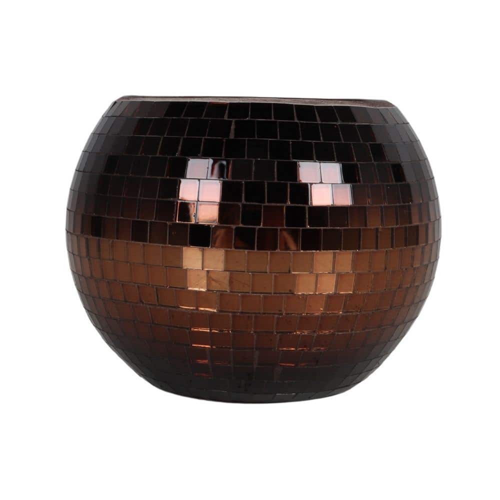 Theelichthouder glasmozaïek choco 10 x 8 cm