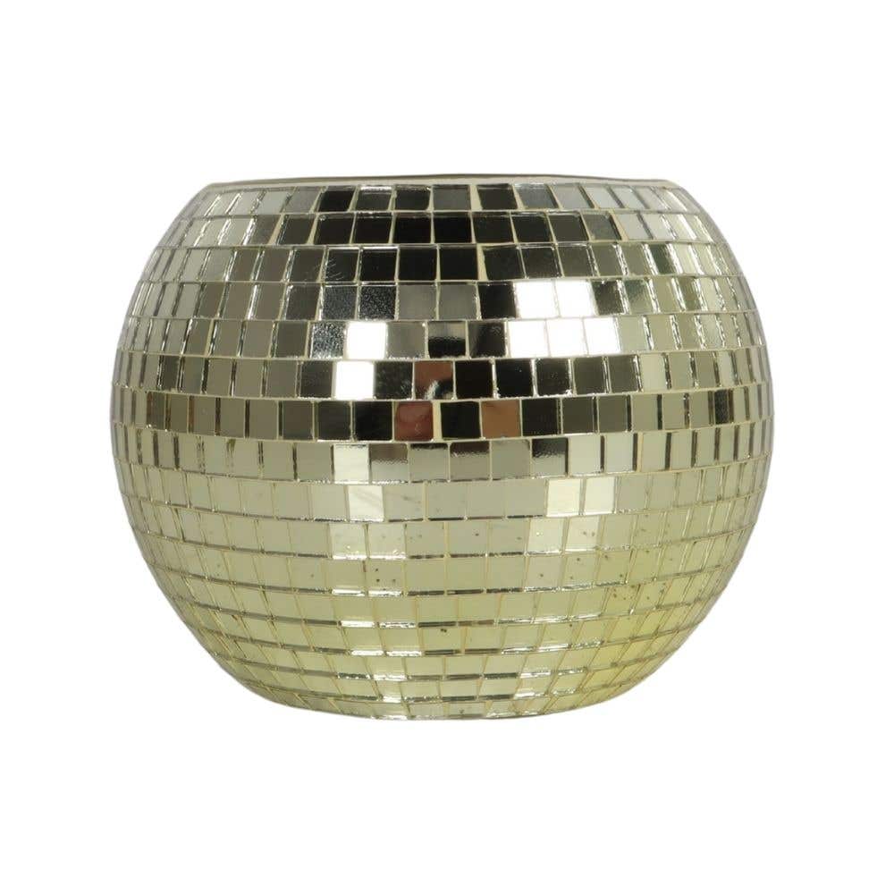 Theelichthouder glasmozaïek goud 10 x 8 cm