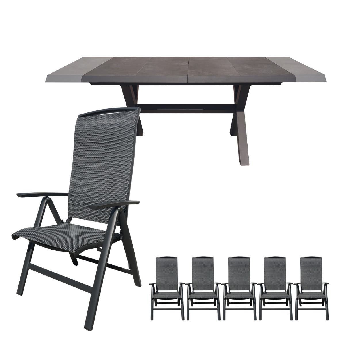 Royal Seasons Uitschuifbare Diningset 6-zits La Palma Antraciet