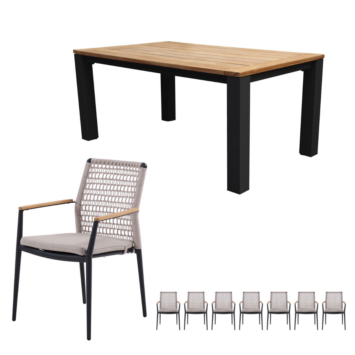 Royal Seasons Diningset 4-zits Portland Teak Antraciet