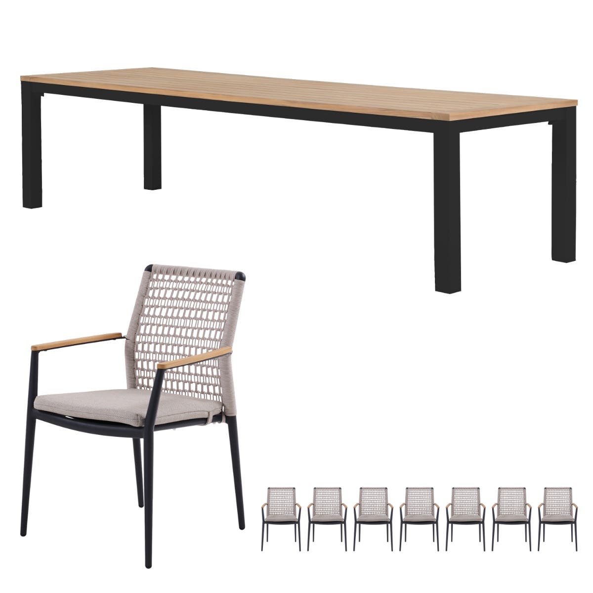 Royal Seasons Diningset 8-zits Portland Teak Antraciet