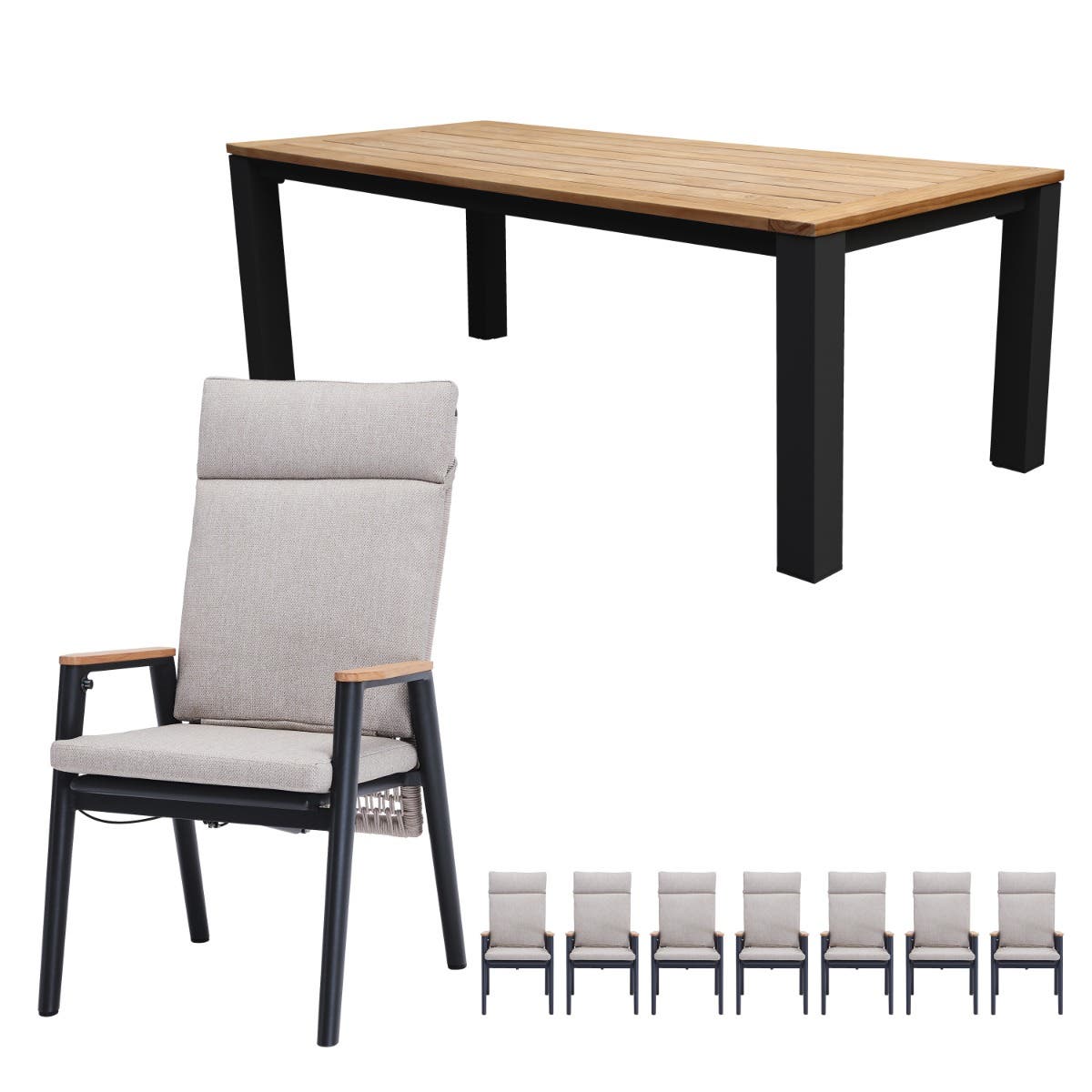 Royal Seasons Diningset 6-zits Portland Teak Antraciet