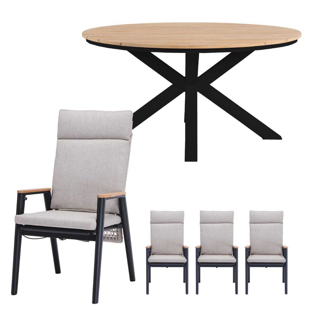 Royal Seasons Diningset 4-zits Portland Teak Antraciet