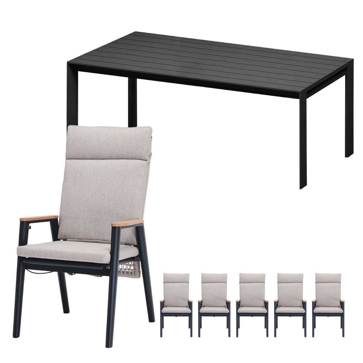 Royal Seasons Diningset 6-zits Portland Zwart