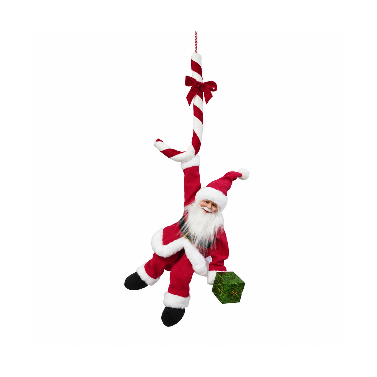 De Bosrand Kerstfiguur Kerstman hangend aan zuurstok bewegende animatiepop 77 cm