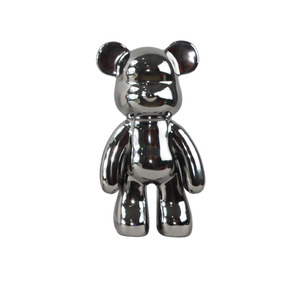 Beer beeldje keramiek zilver 11 x 14 x 28 cm