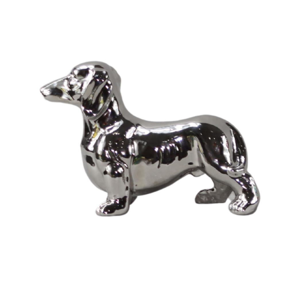 Teckel beeldje keramiek zilver 20 x 7 x 14 cm