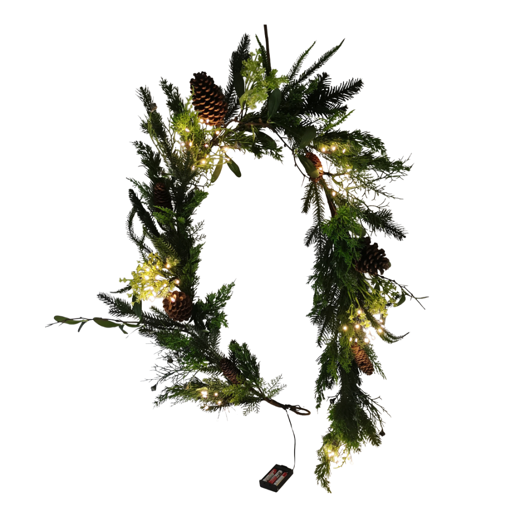 Deco guirlande pinecone verlicht 180 cm