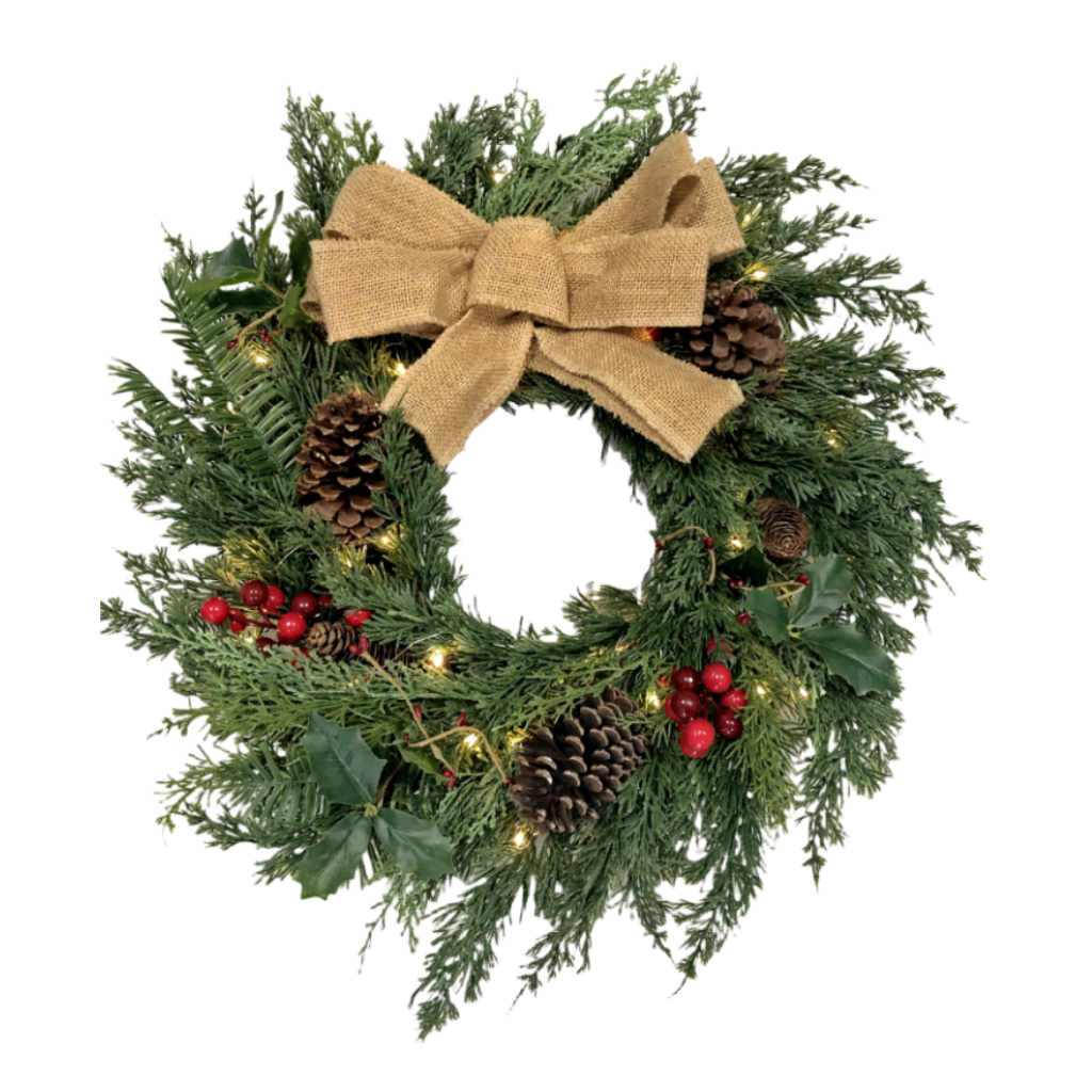 Deco krans red berries verlicht 60 cm