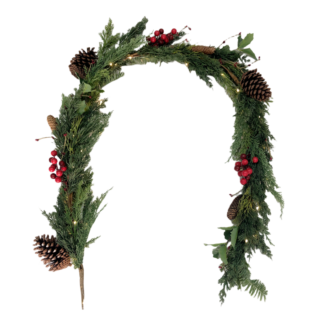 Deco guirlande red berries verlicht 180 cm