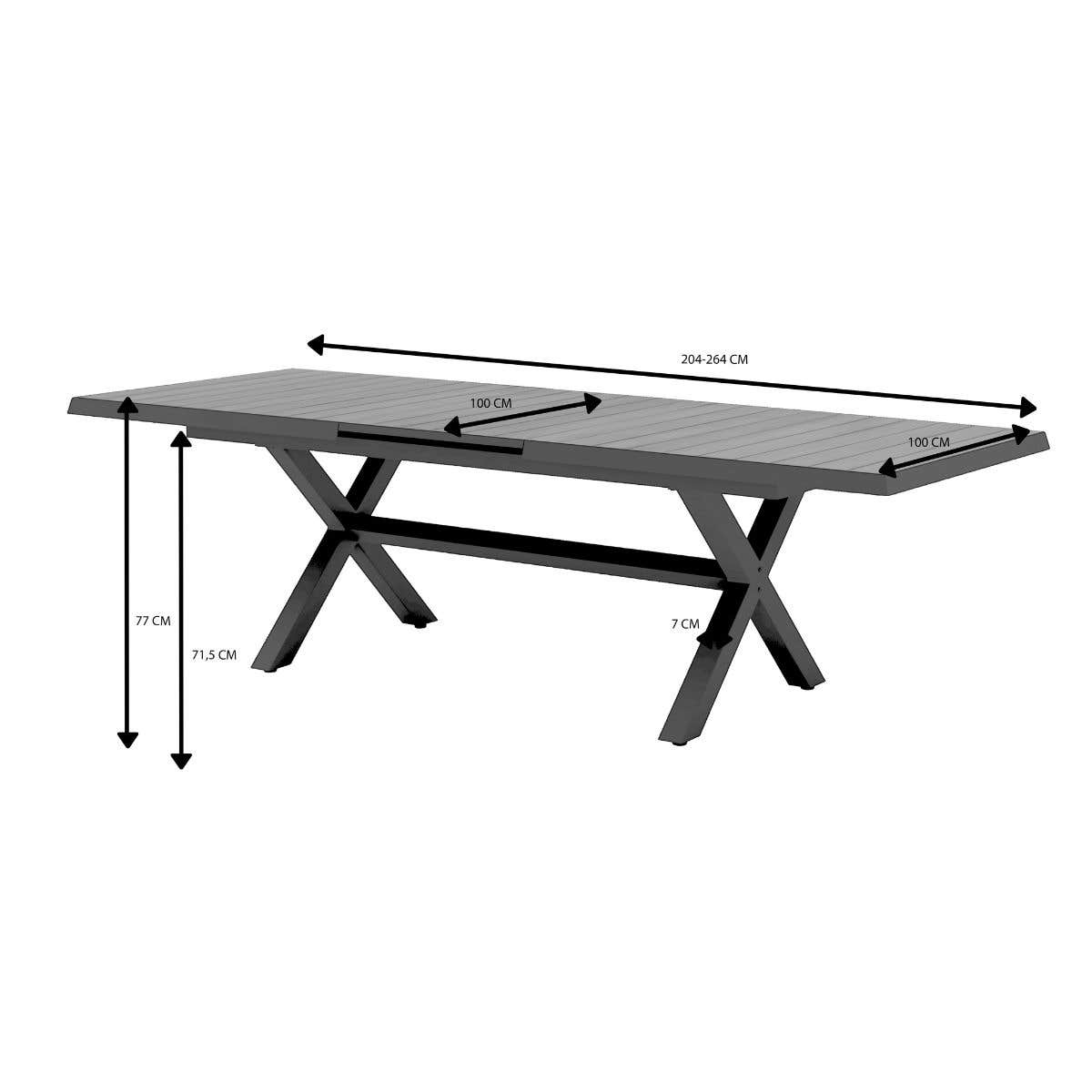 Royal Seasons Tafel Uitschuifbaar Bahia Zwart 204/264 x 100 cm