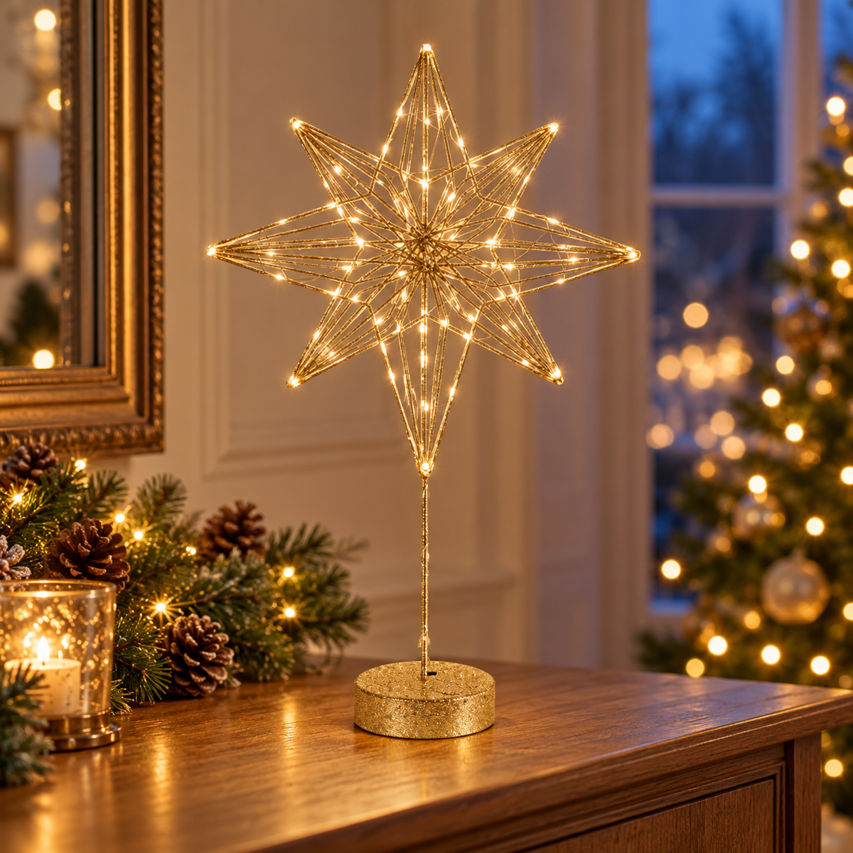 Ster LED goud op voet 48 cm
