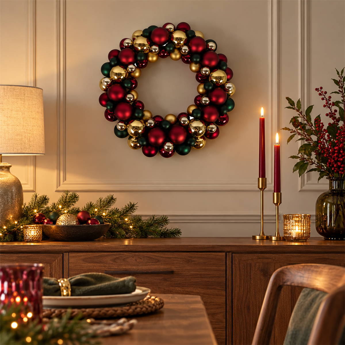 De Bosrand Kerstkrans kunststof kerstballen classic 43 cm