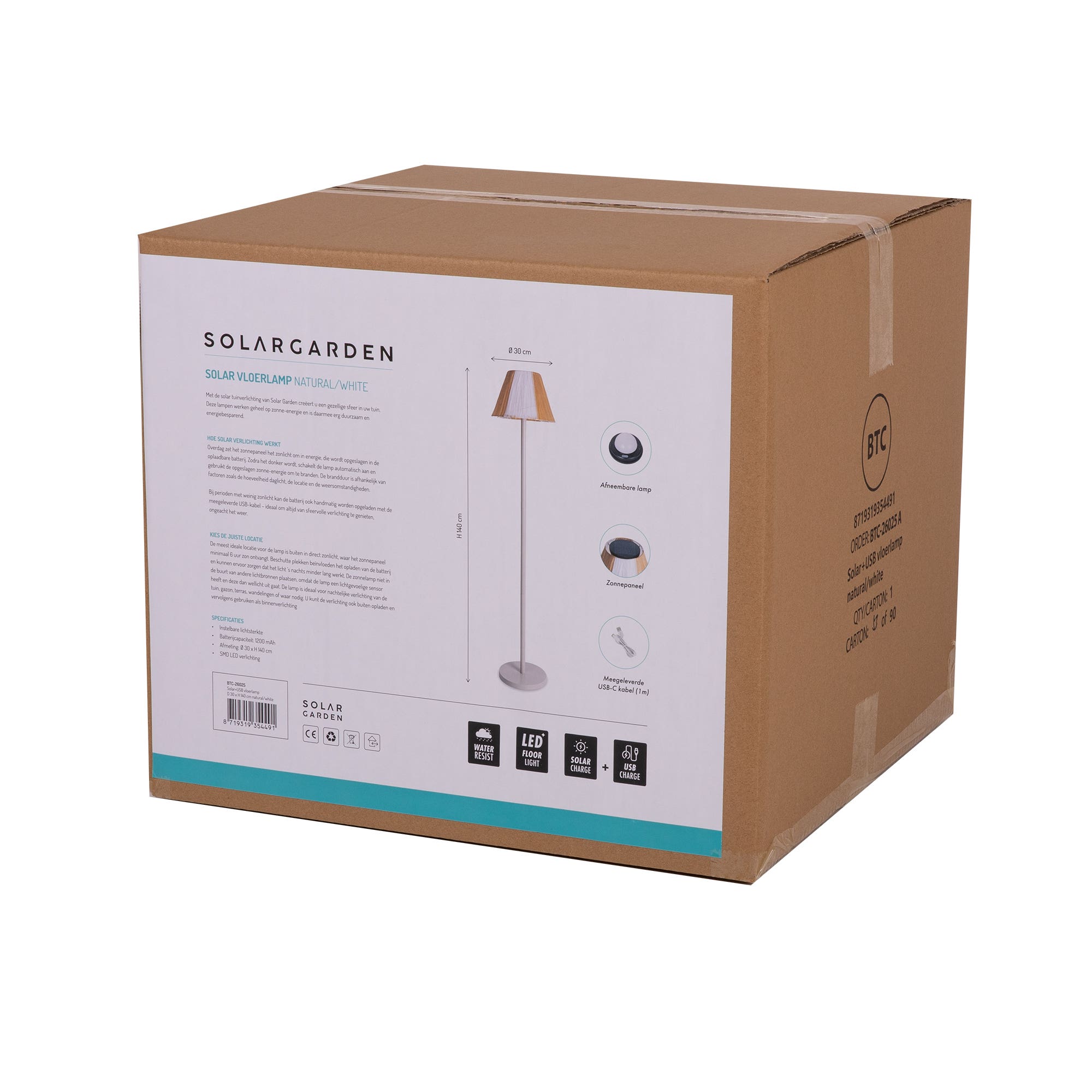 De Bosrand Solar Vloerlamp Natural Wit 30 x 145 cm