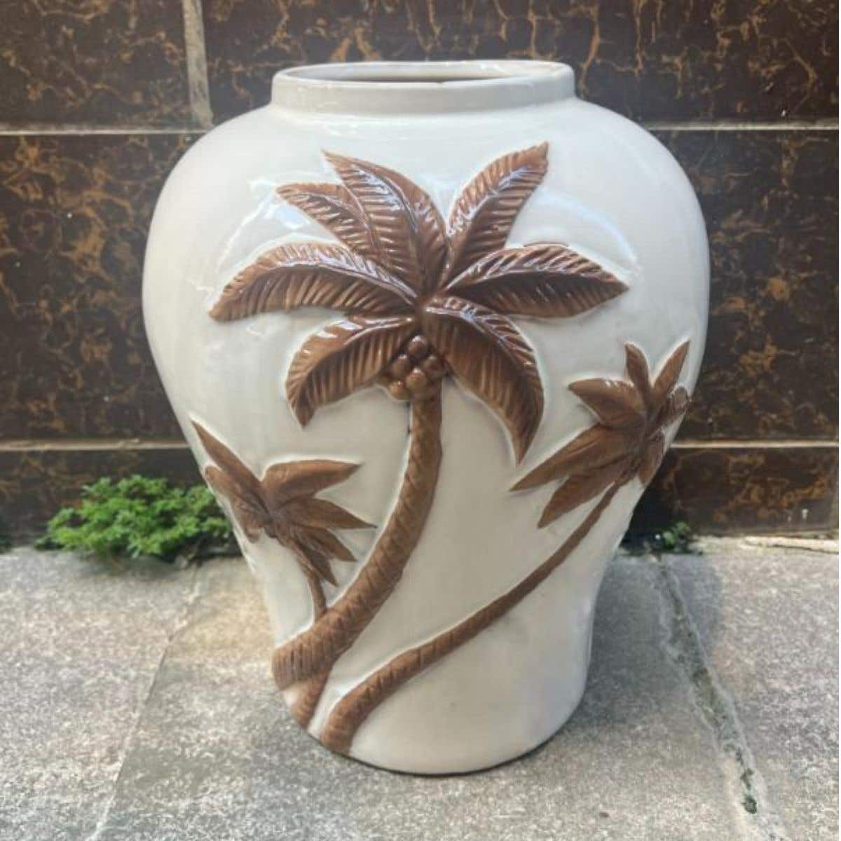 De Bosrand Vaas Palmbomen Beige 27 x 31 cm