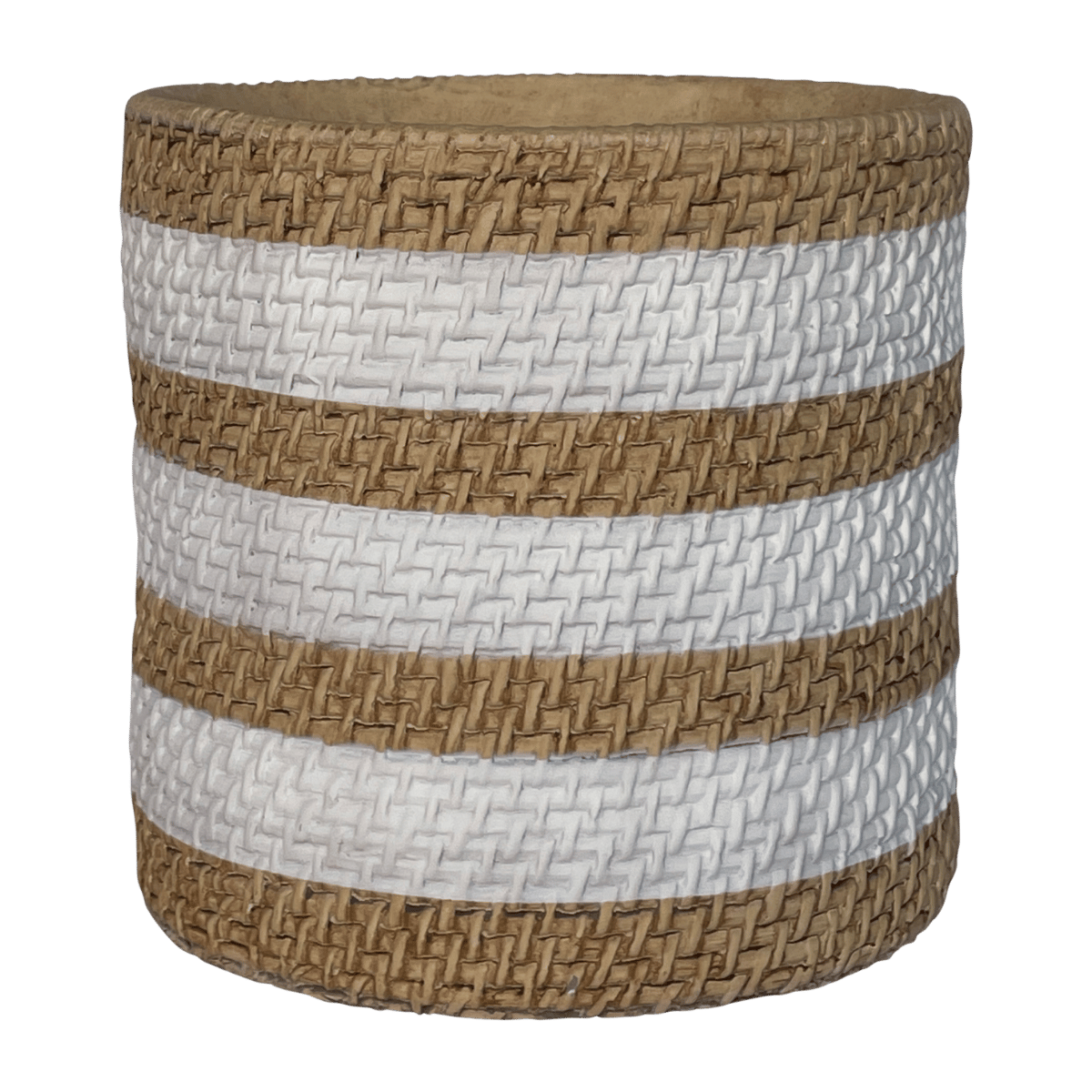 De Bosrand Pot Cilinder Stripes Wit-Naturel 27.5 x 27 cm