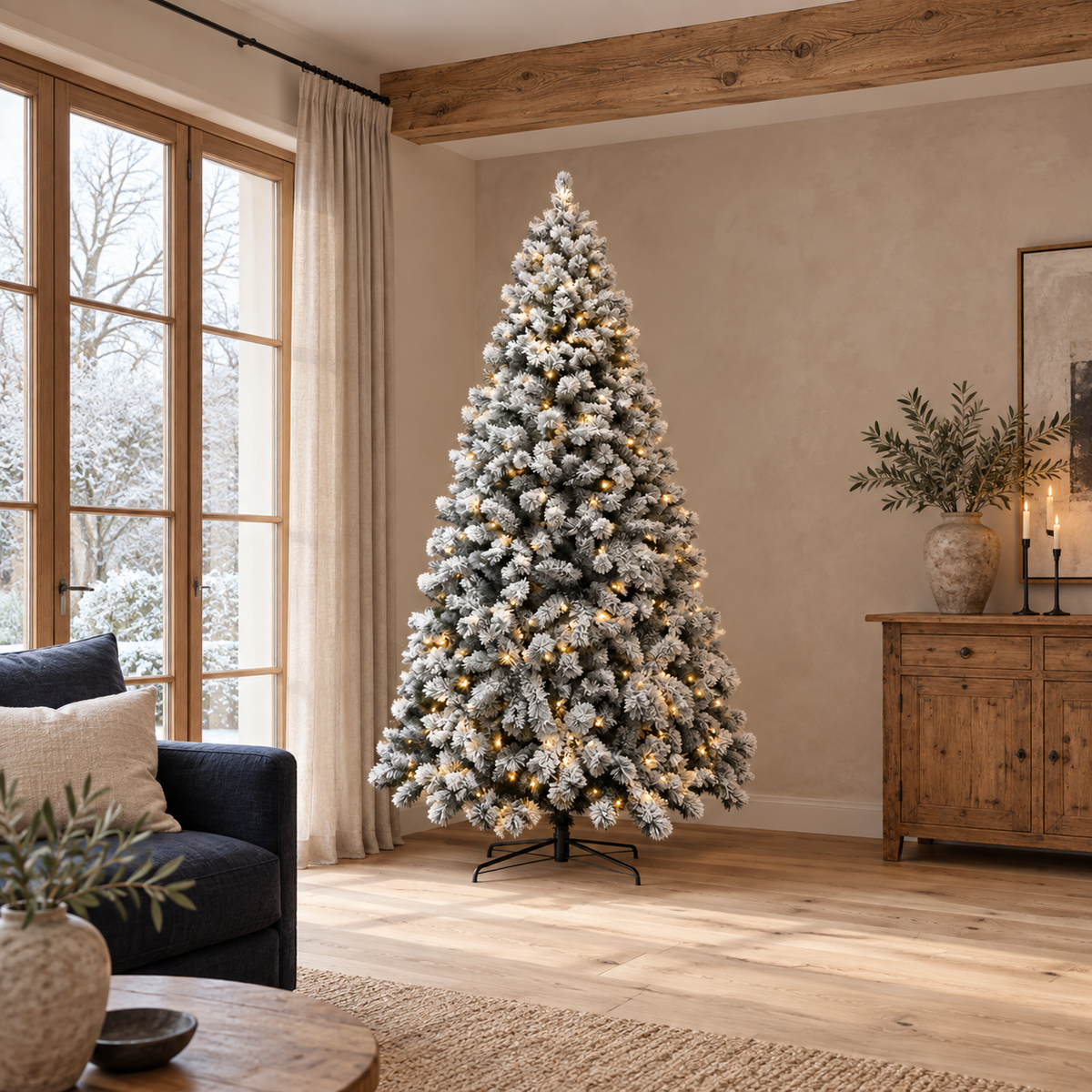 Evergreen Kunstkerstboom Everest Wit met Sneeuw en Verlichting 210 x 115 cm