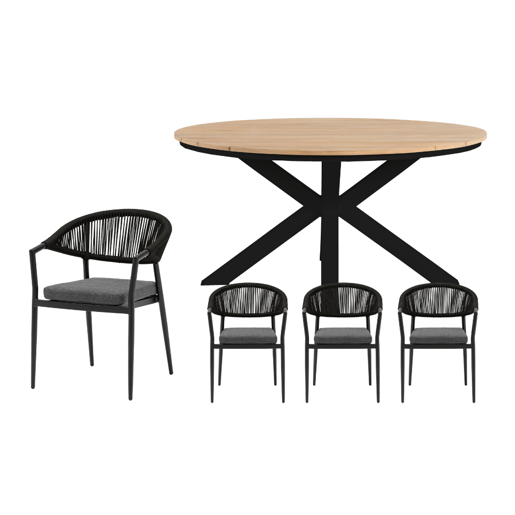 Royal Seasons Diningset 4-zits Bo Rond Zwart