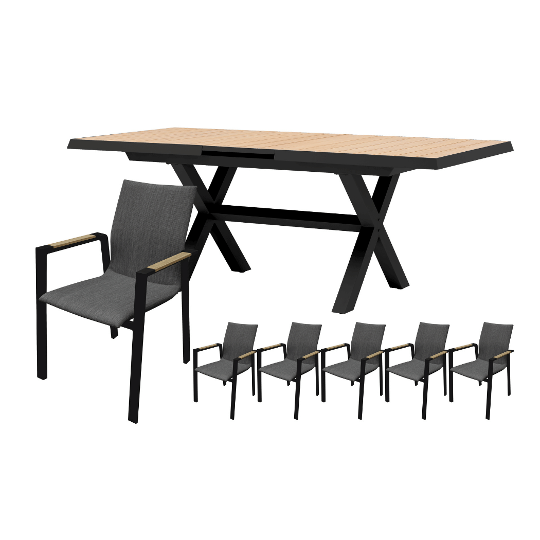 Royal Seasons Diningset 6-zits Detroit Uitschuifbaar Zwart