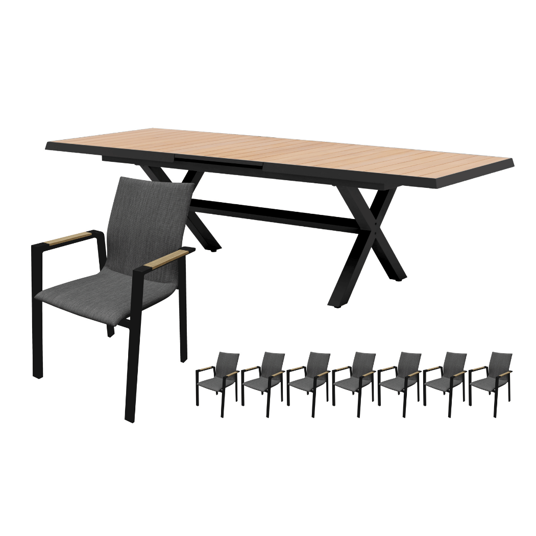 Royal Seasons Diningset 8-zits Detroit Uitschuifbaar Zwart