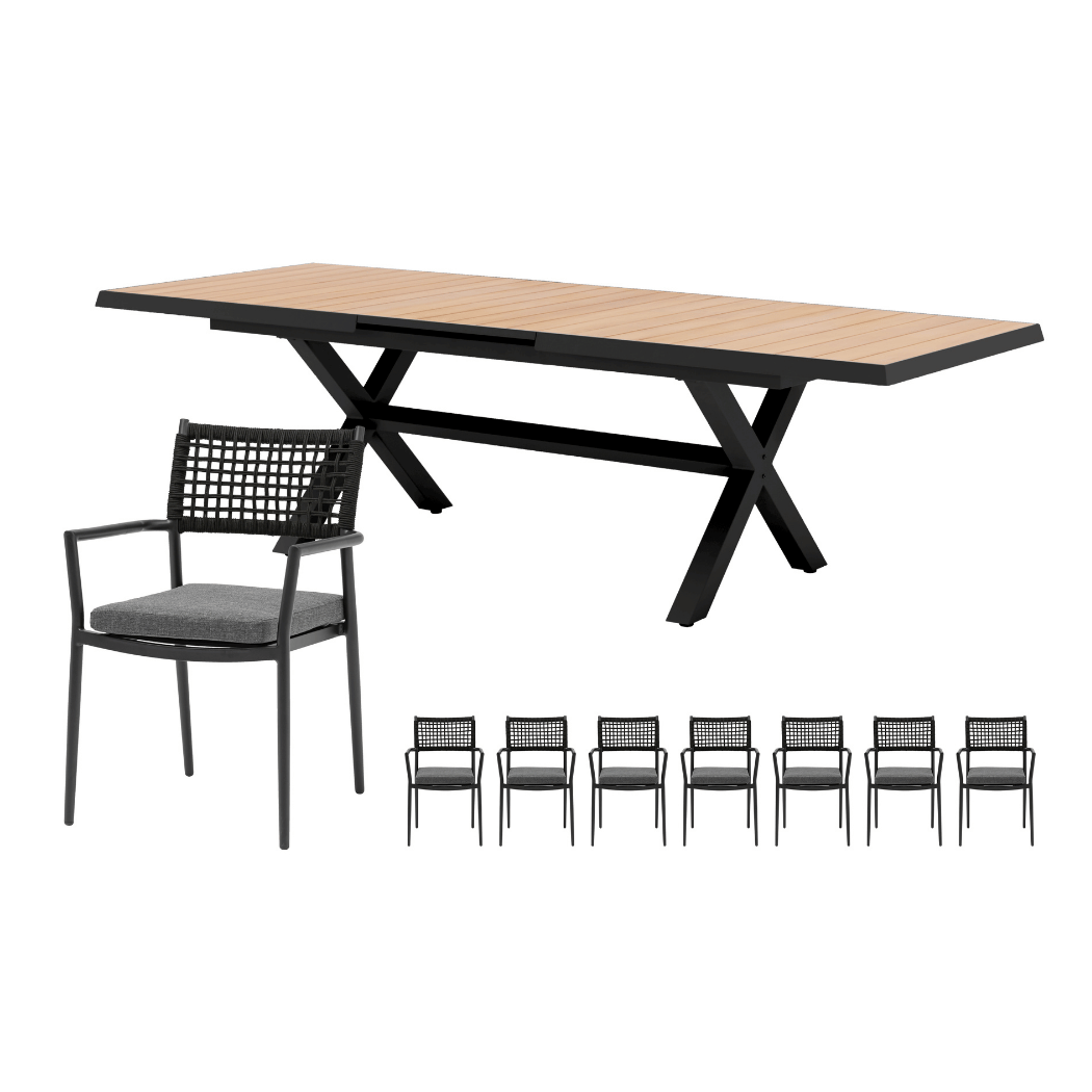 Royal Seasons Diningset 6-zits Liv Uitschuifbaar Zwart