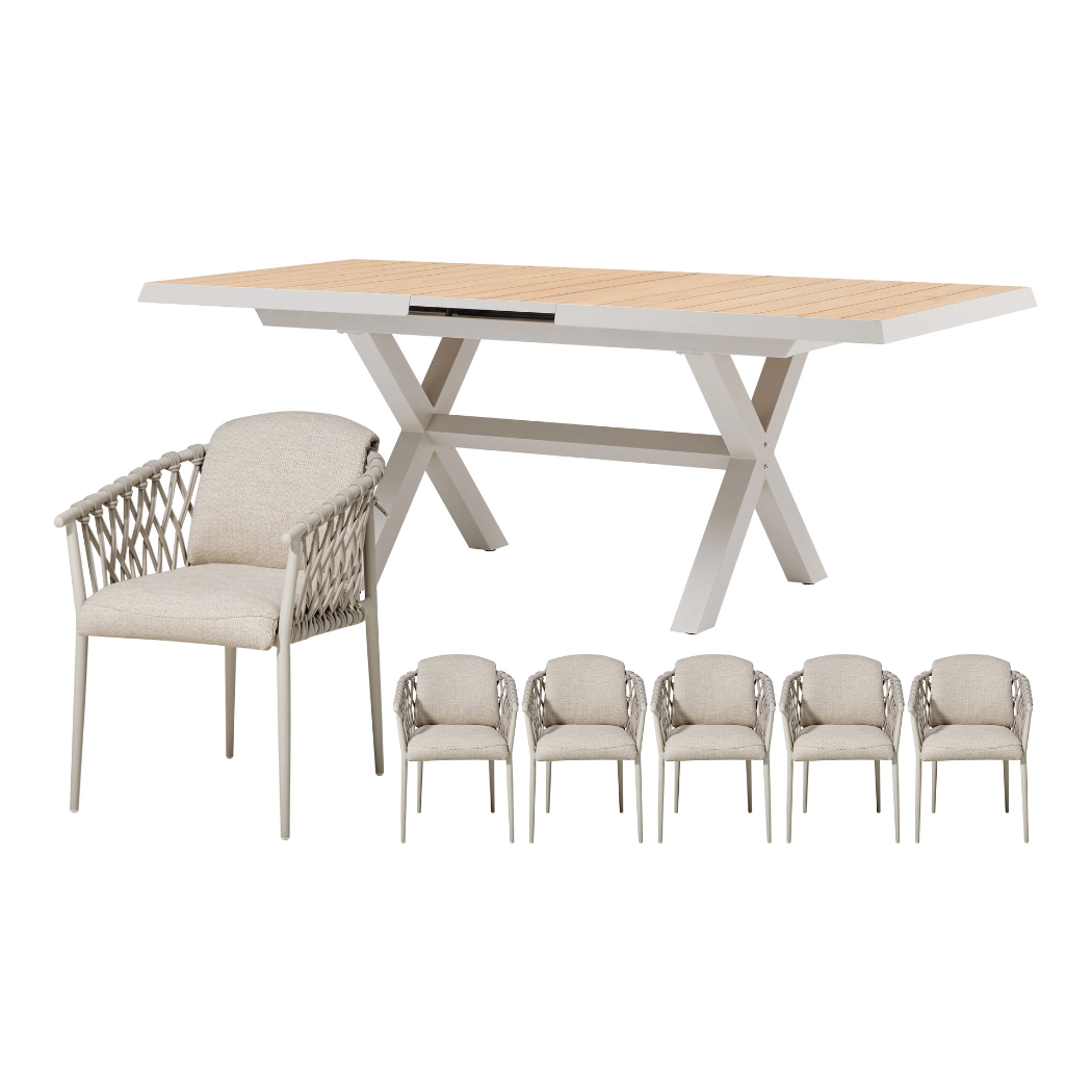 Royal Seasons Diningset 6-zits Miami Uitschuifbaar Zand