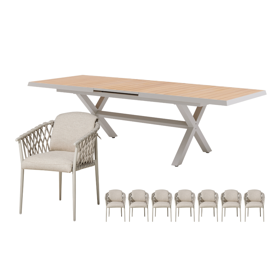 Royal Seasons Diningset 8-zits Miami Uitschuifbaar Zand